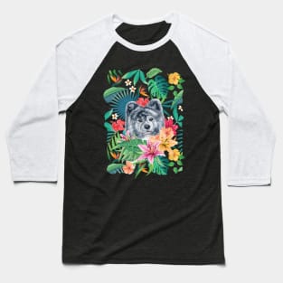 Tropical Long Haired Silver Akita Baseball T-Shirt